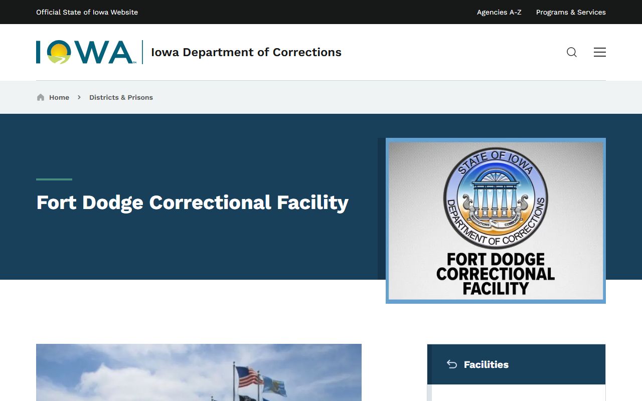 Iowa DOC Fort Dodge Correctional Facility page with prison details