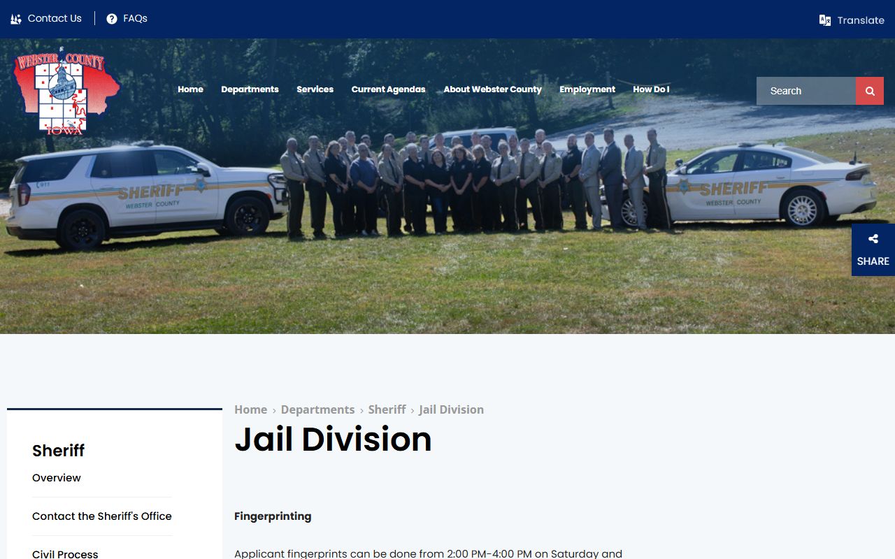 Webster County inmate records official jail division page