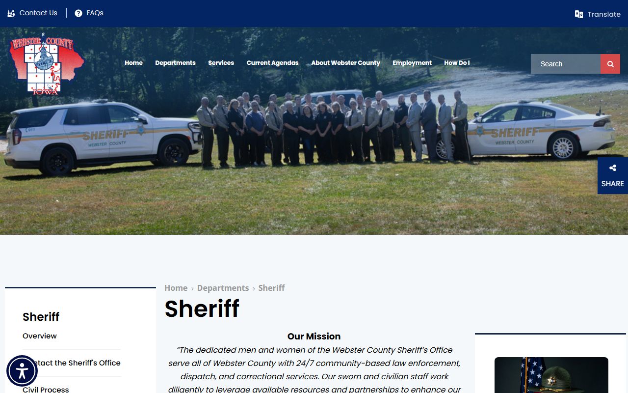 Webster County inmate population sheriff jail contact and capacity source